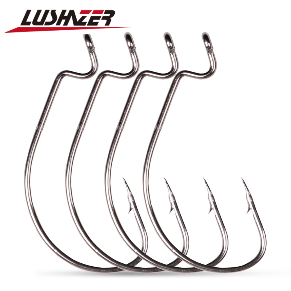Fishing Hook Offset - LUSHAZER 10 шт./лот, рыболовные крючки из