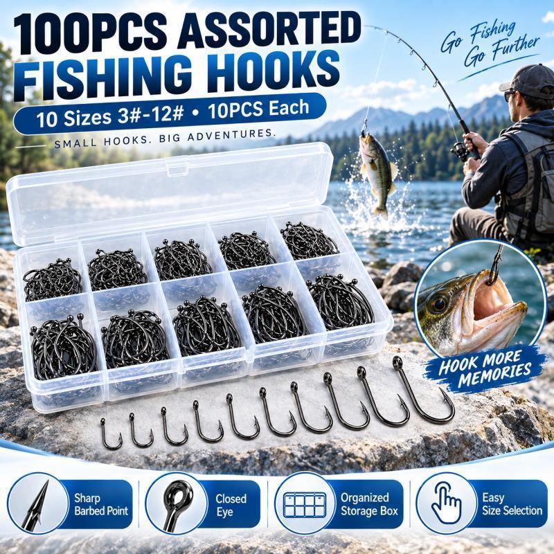Fishing Hook Assortment - Набор из 100 рыболовных крючков с